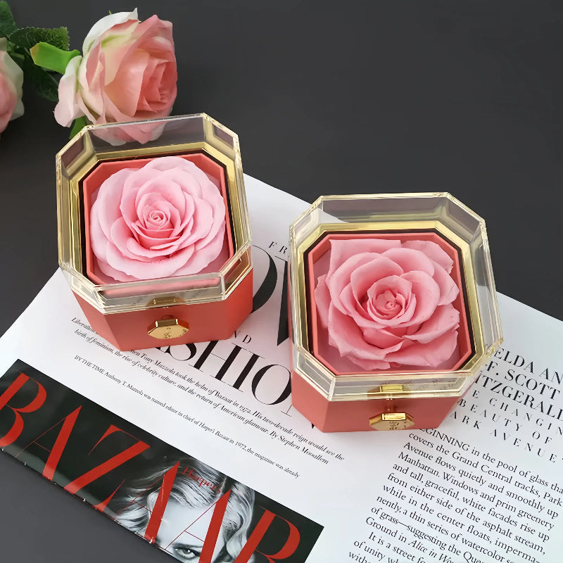 Rotating Forever Rose Octagonal Box - W/ Promise Ring