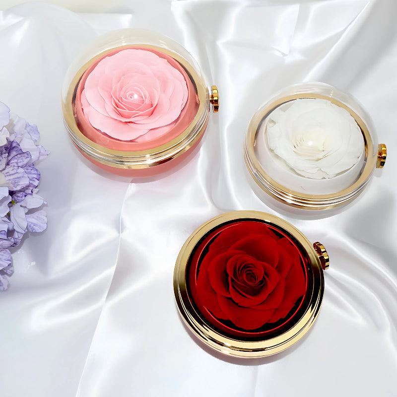 Rotating Forever Rose Round Box - W/ Promise Ring