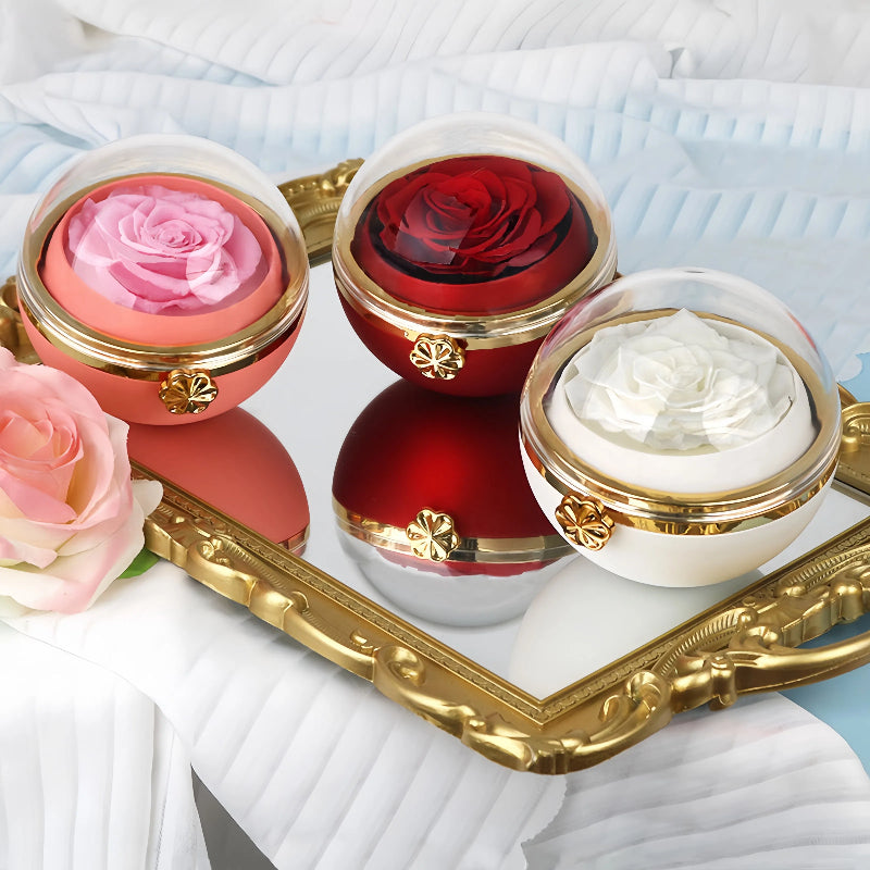 Rotating Forever Rose Round Box - W/ Promise Ring