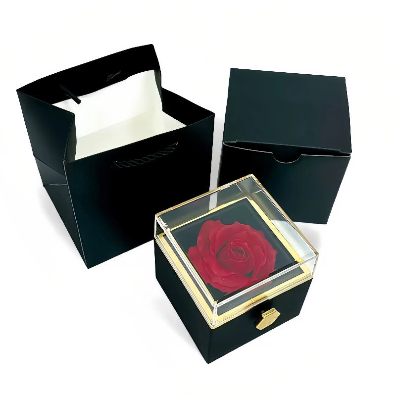 Rotating Forever Rose Square Box - W/ Promise Ring