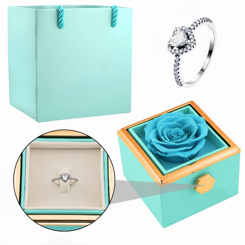 Rotating Forever Rose Square Box - W/ Promise Ring