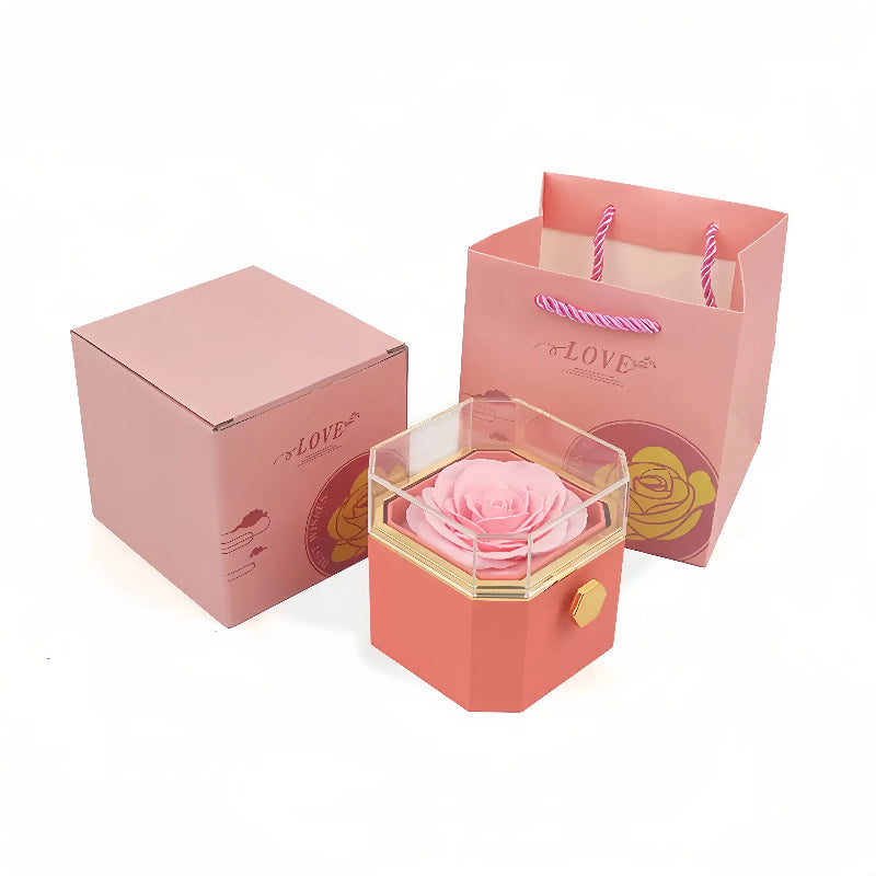 Rotating Forever Rose Octagonal Box - W/ Promise Ring