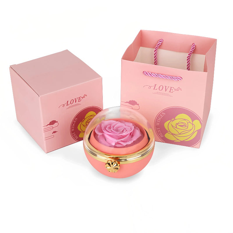 Rotating Forever Rose Round Box - W/ Promise Ring