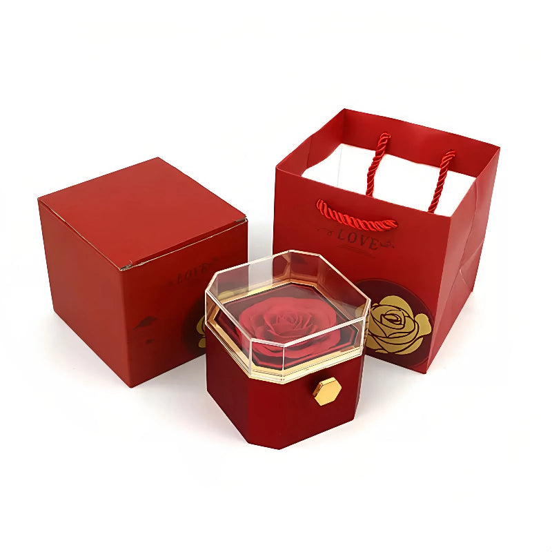 Rotating Forever Rose Octagonal Box - W/ Promise Ring
