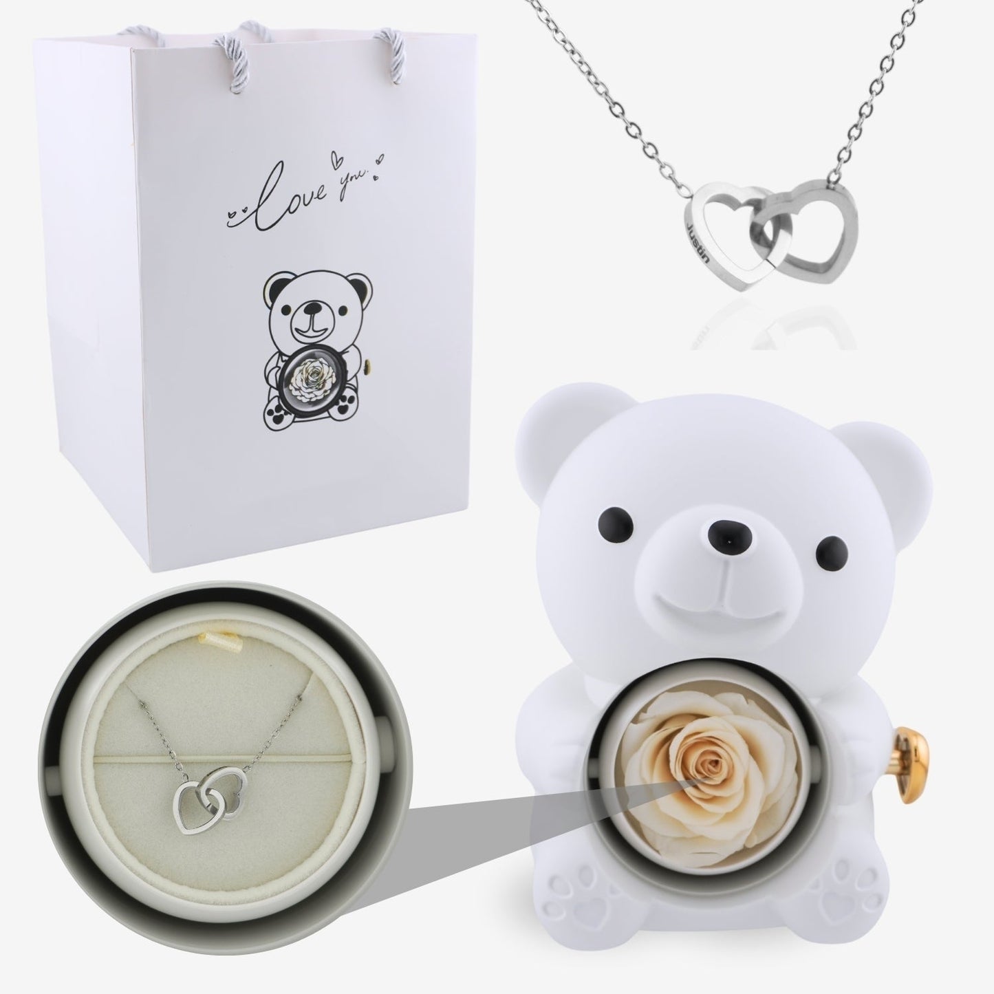 Forever Rose Bear - Engraved Necklace