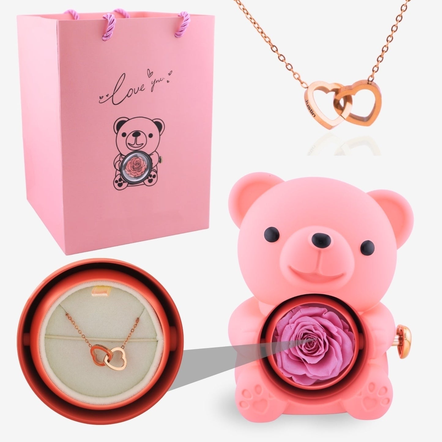 Forever Rose Bear - Engraved Necklace