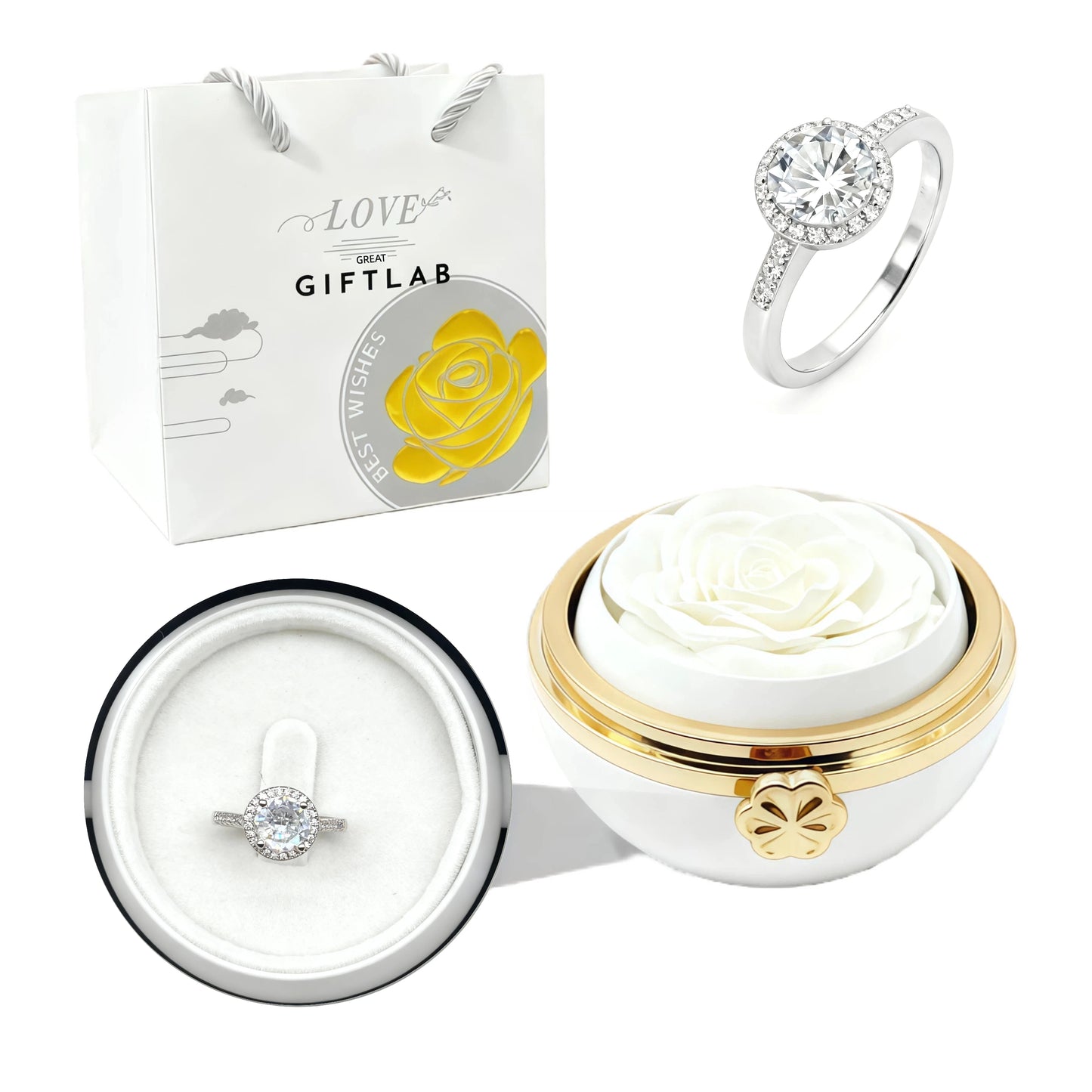 Rotating Forever Rose Round Box - W/ Promise Ring