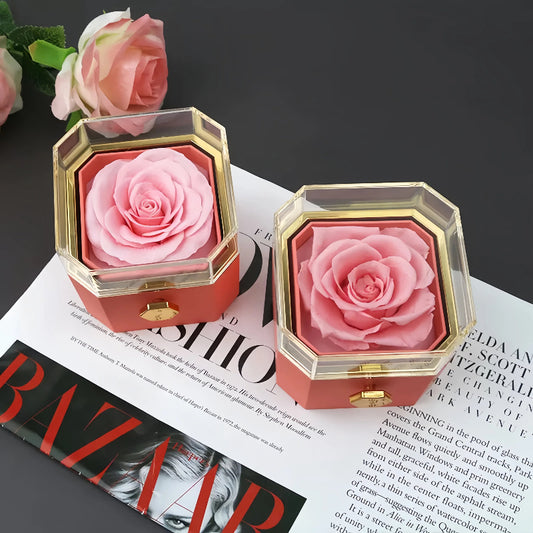 Rotating Forever Rose Octagonal Box - W/ Promise Ring