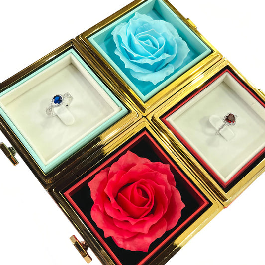 Rotating Forever Rose Square Box - W/ Promise Ring