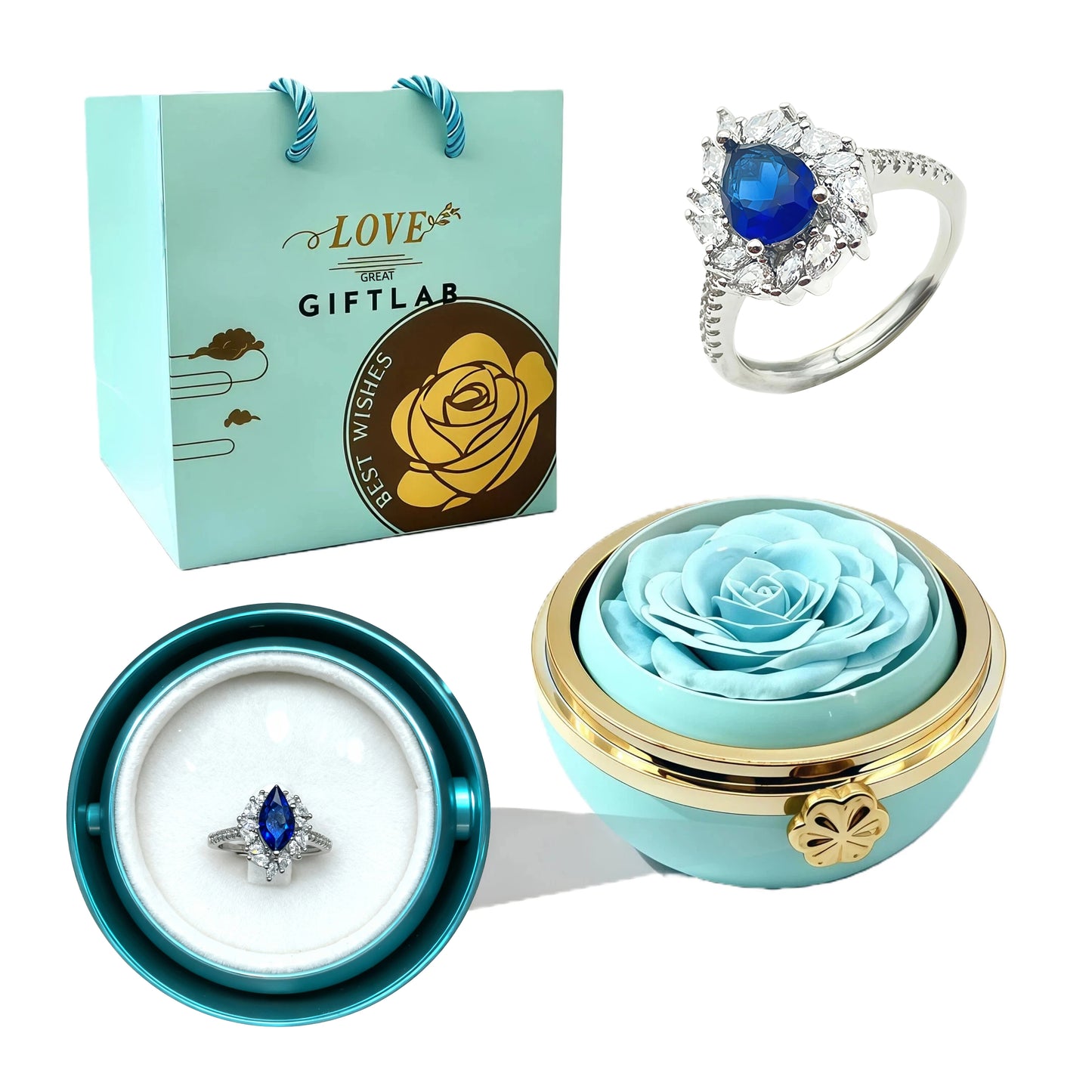 Rotating Forever Rose Round Box - W/ Promise Ring