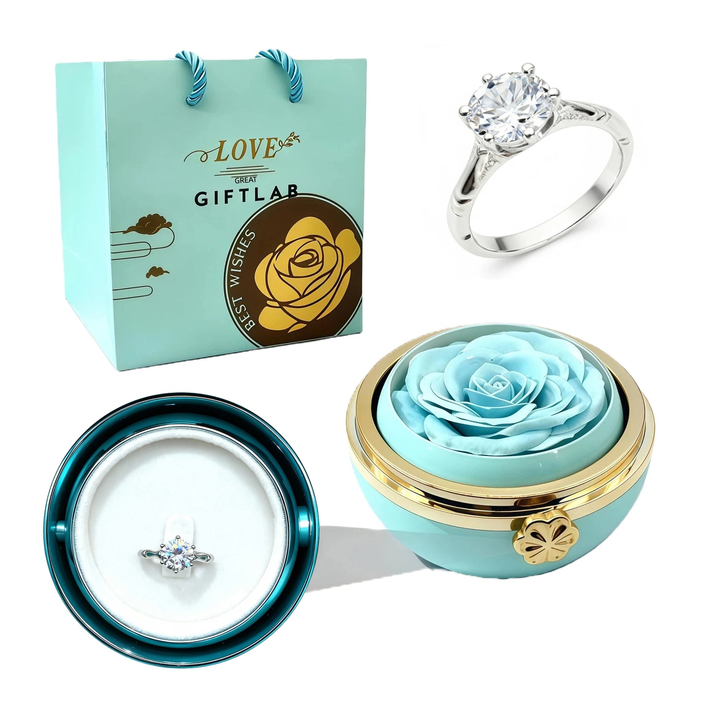 Rotating Forever Rose Round Box - W/ Promise Ring