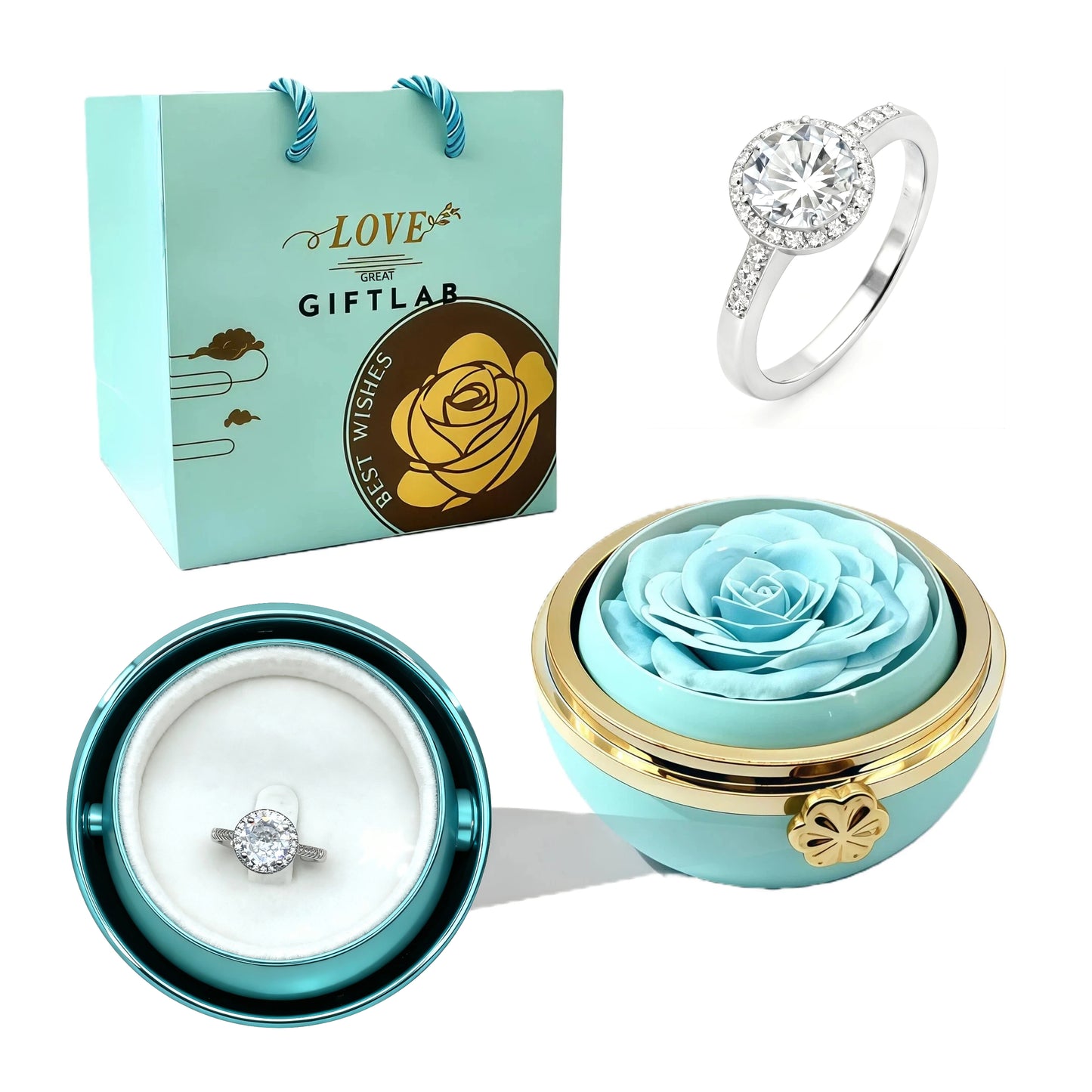 Rotating Forever Rose Round Box - W/ Promise Ring