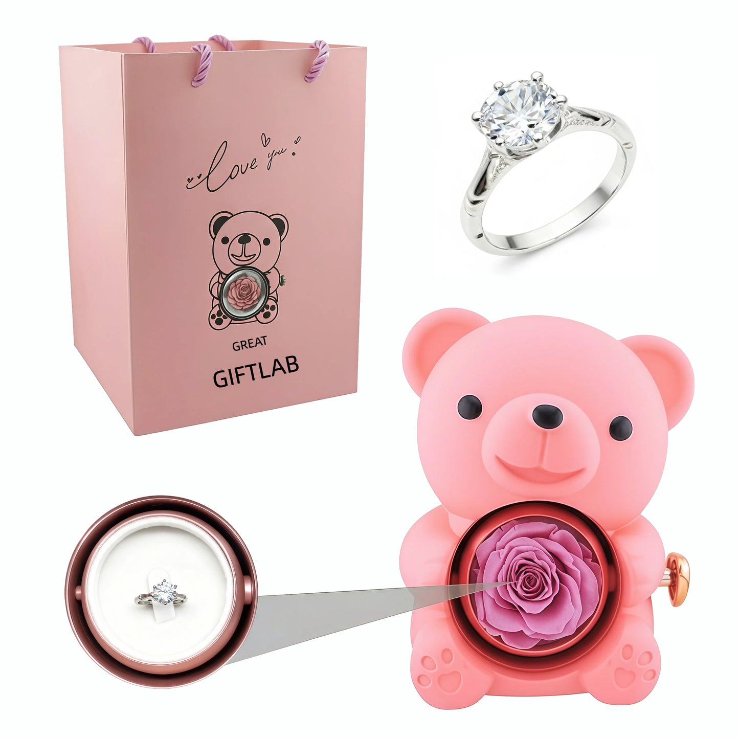 Forever Rose Bear - W/ Promise Ring