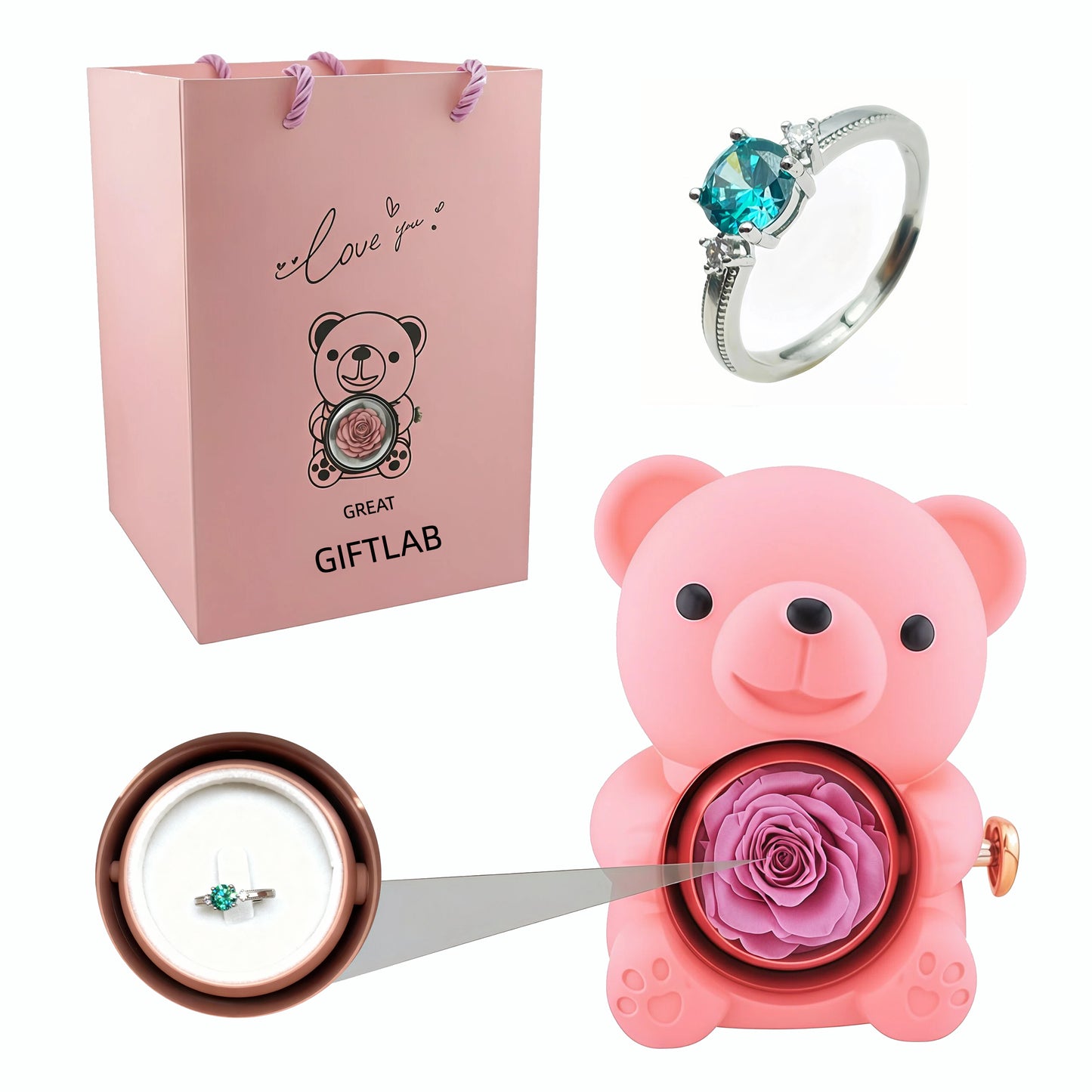 Forever Rose Bear - W/ Promise Ring