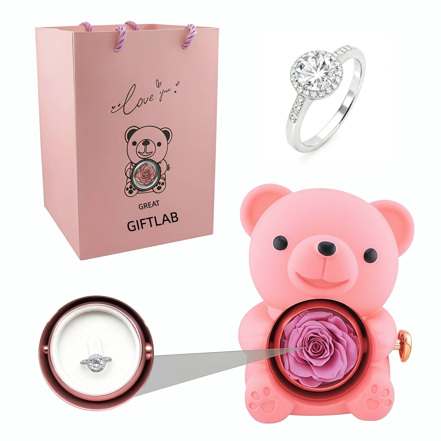 Forever Rose Bear - W/ Promise Ring