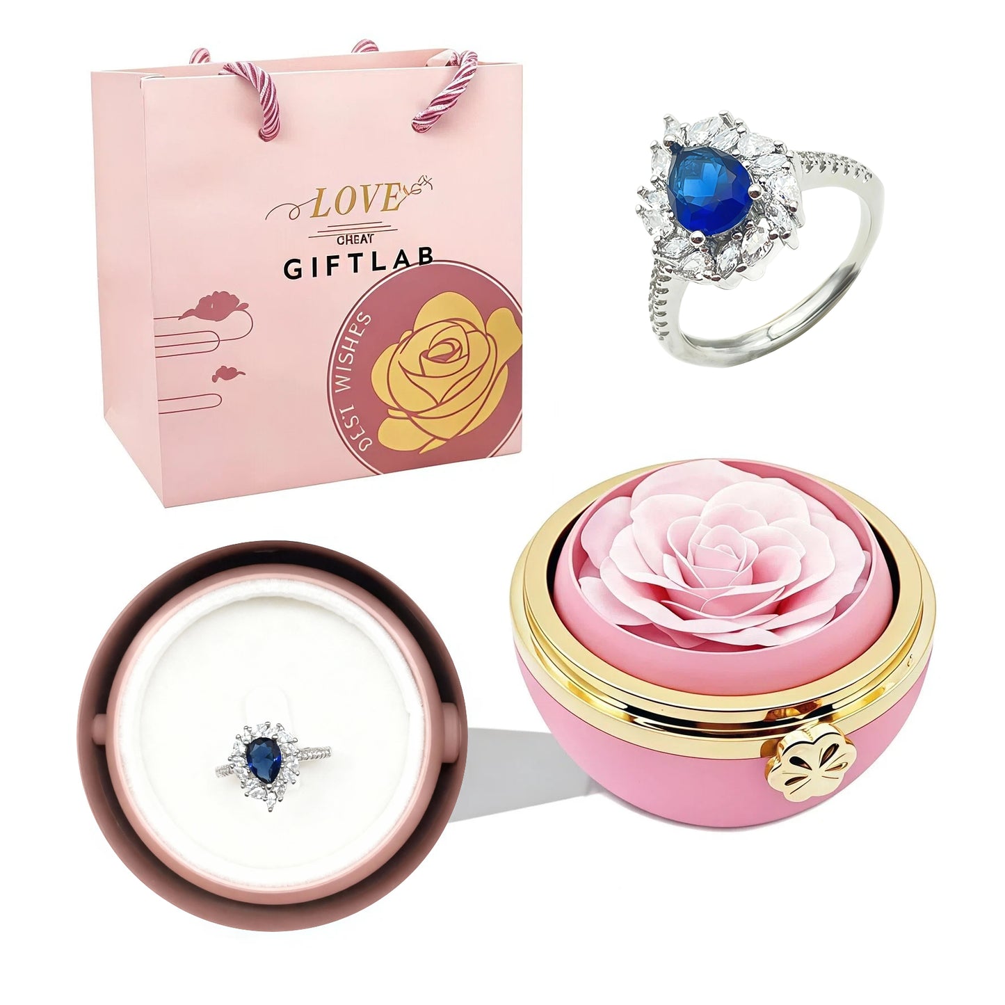 Rotating Forever Rose Round Box - W/ Promise Ring
