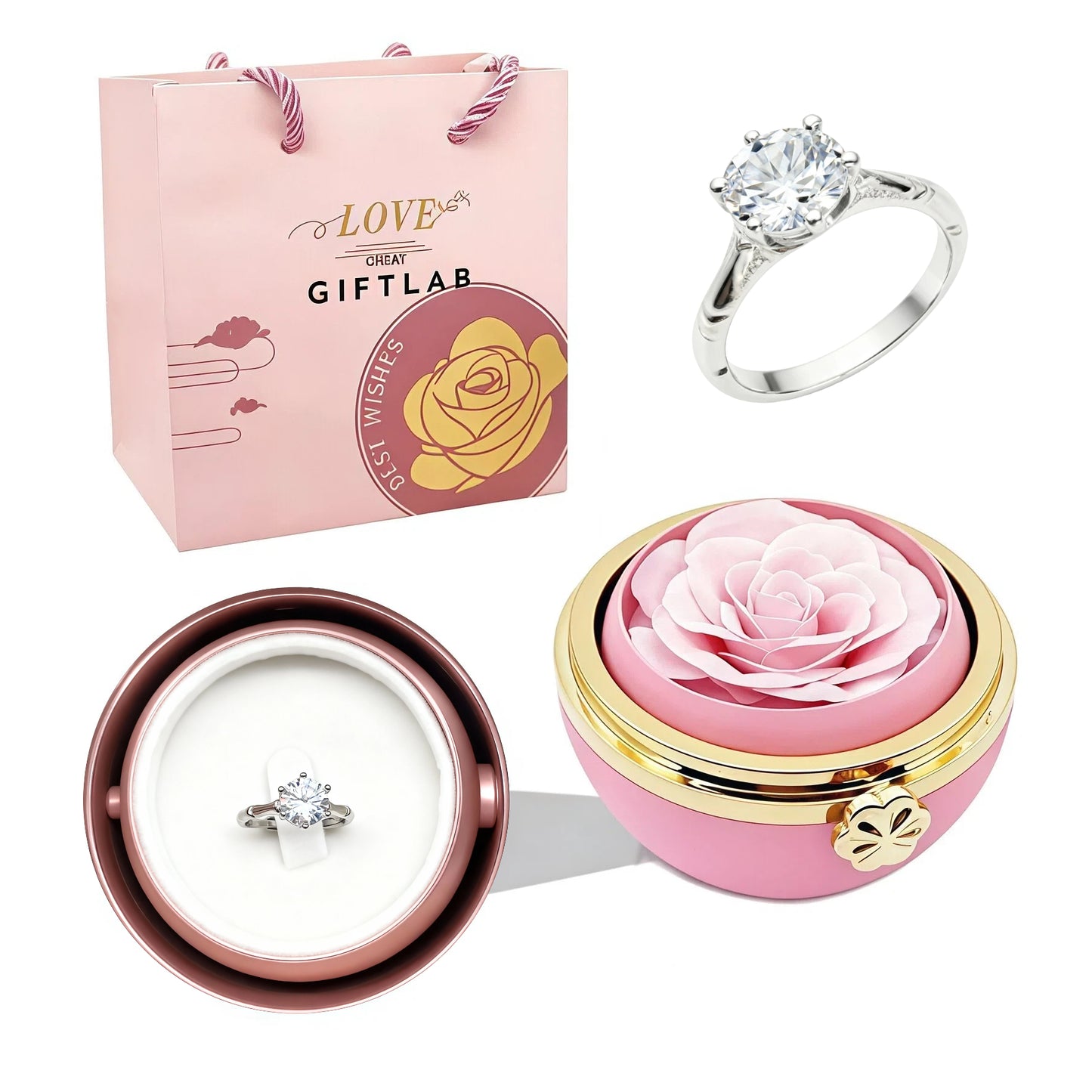 Rotating Forever Rose Round Box - W/ Promise Ring