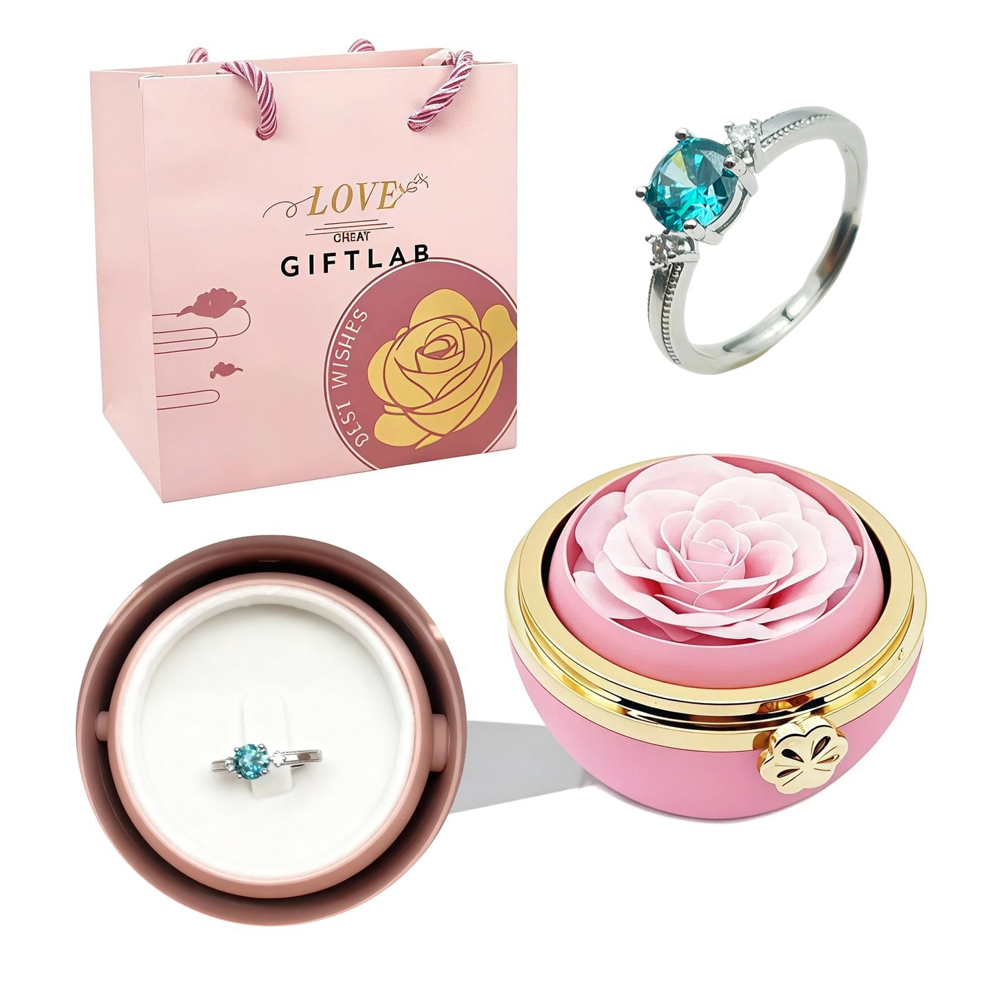 Rotating Forever Rose Round Box - W/ Promise Ring