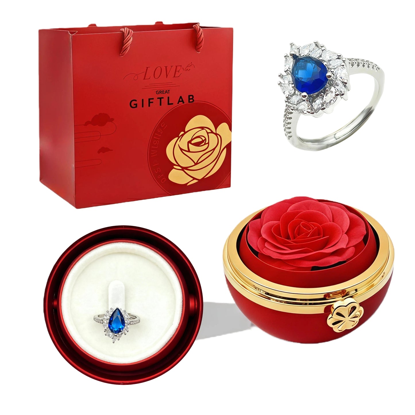 Rotating Forever Rose Round Box - W/ Promise Ring