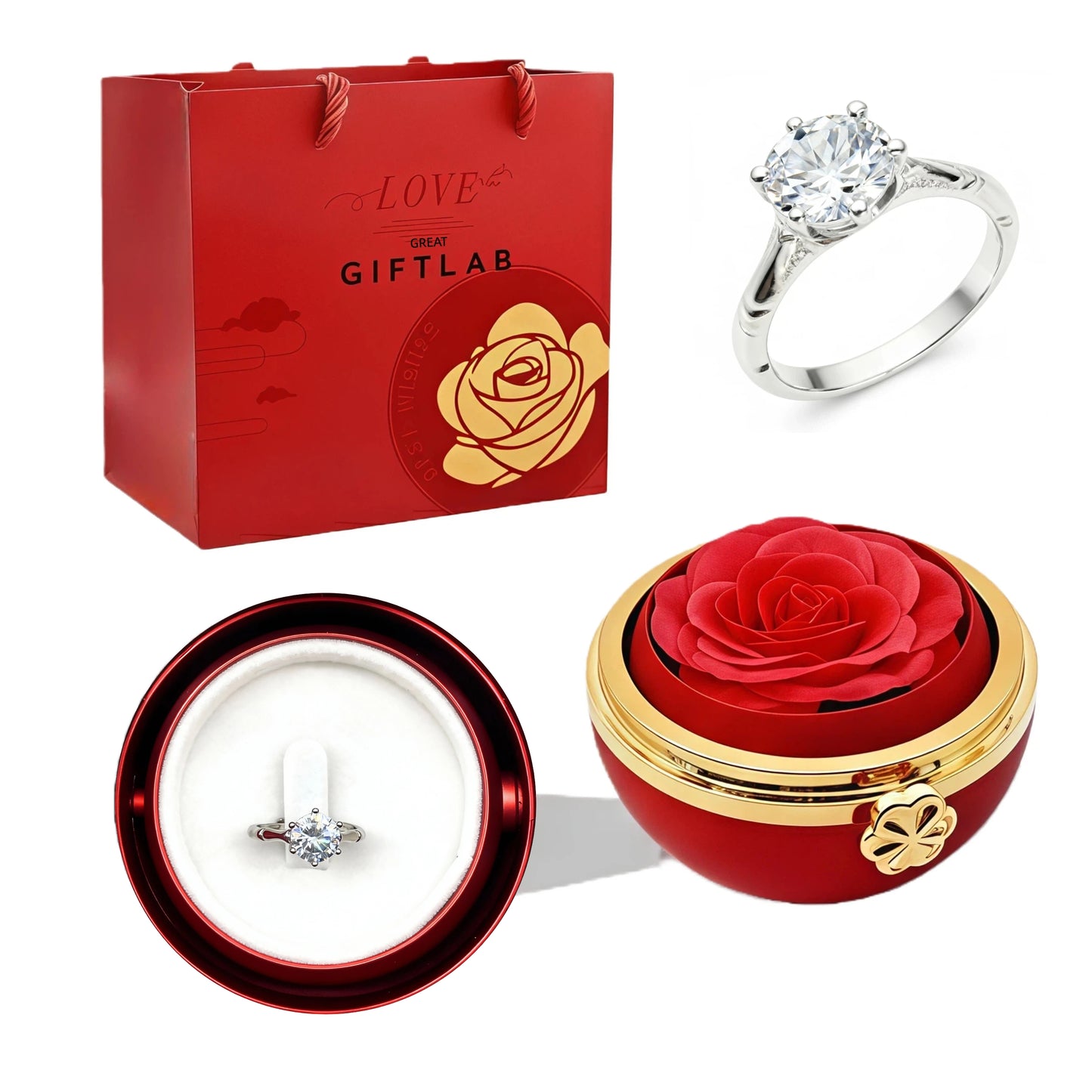 Rotating Forever Rose Round Box - W/ Promise Ring
