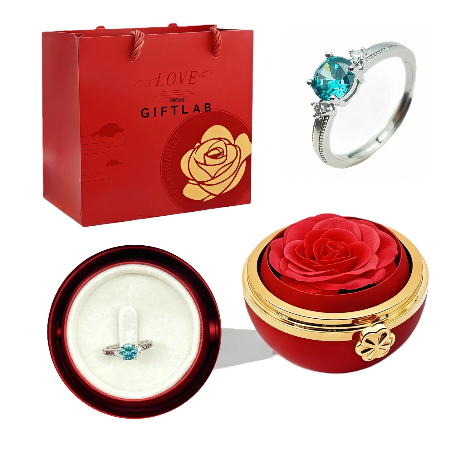 Rotating Forever Rose Round Box - W/ Promise Ring