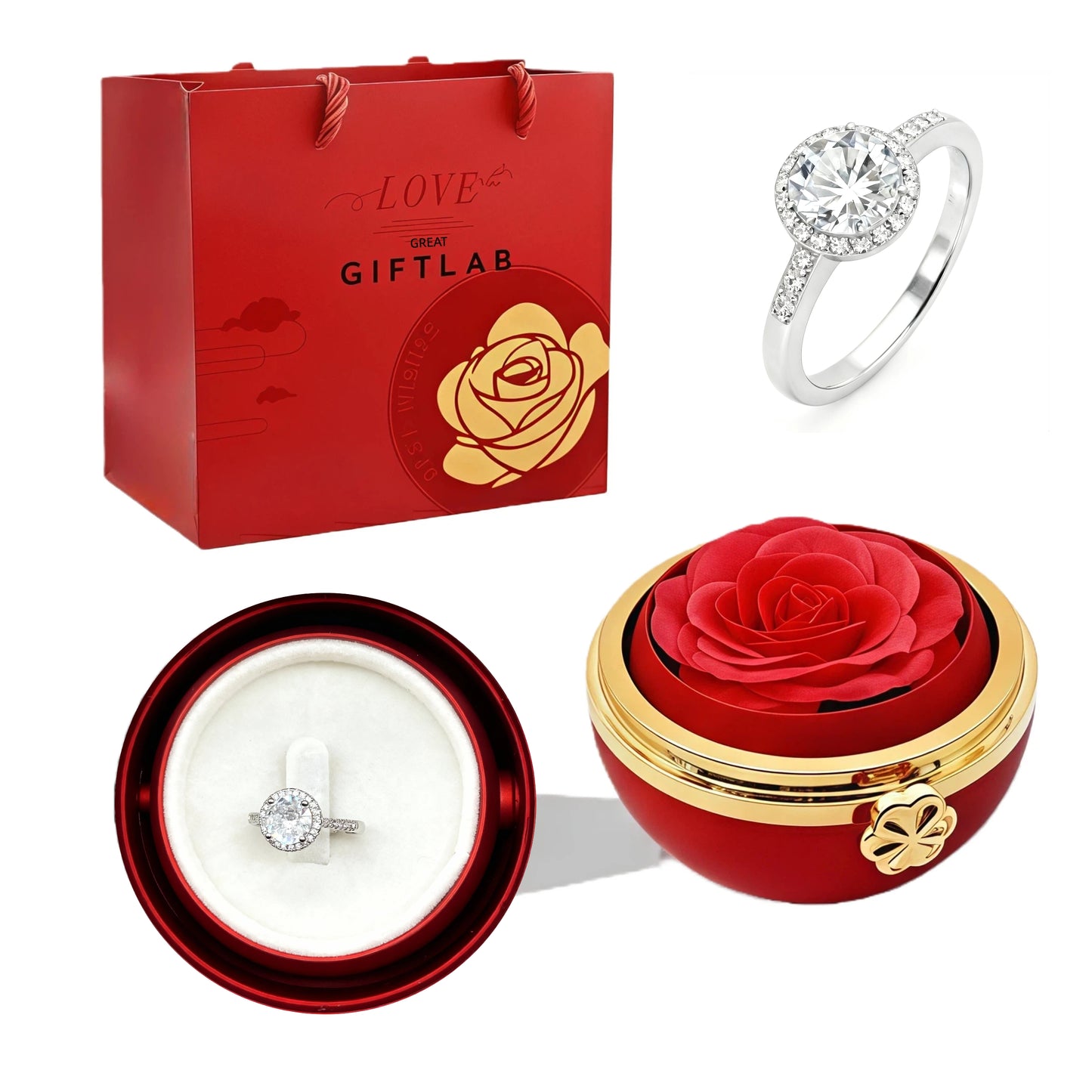 Rotating Forever Rose Round Box - W/ Promise Ring