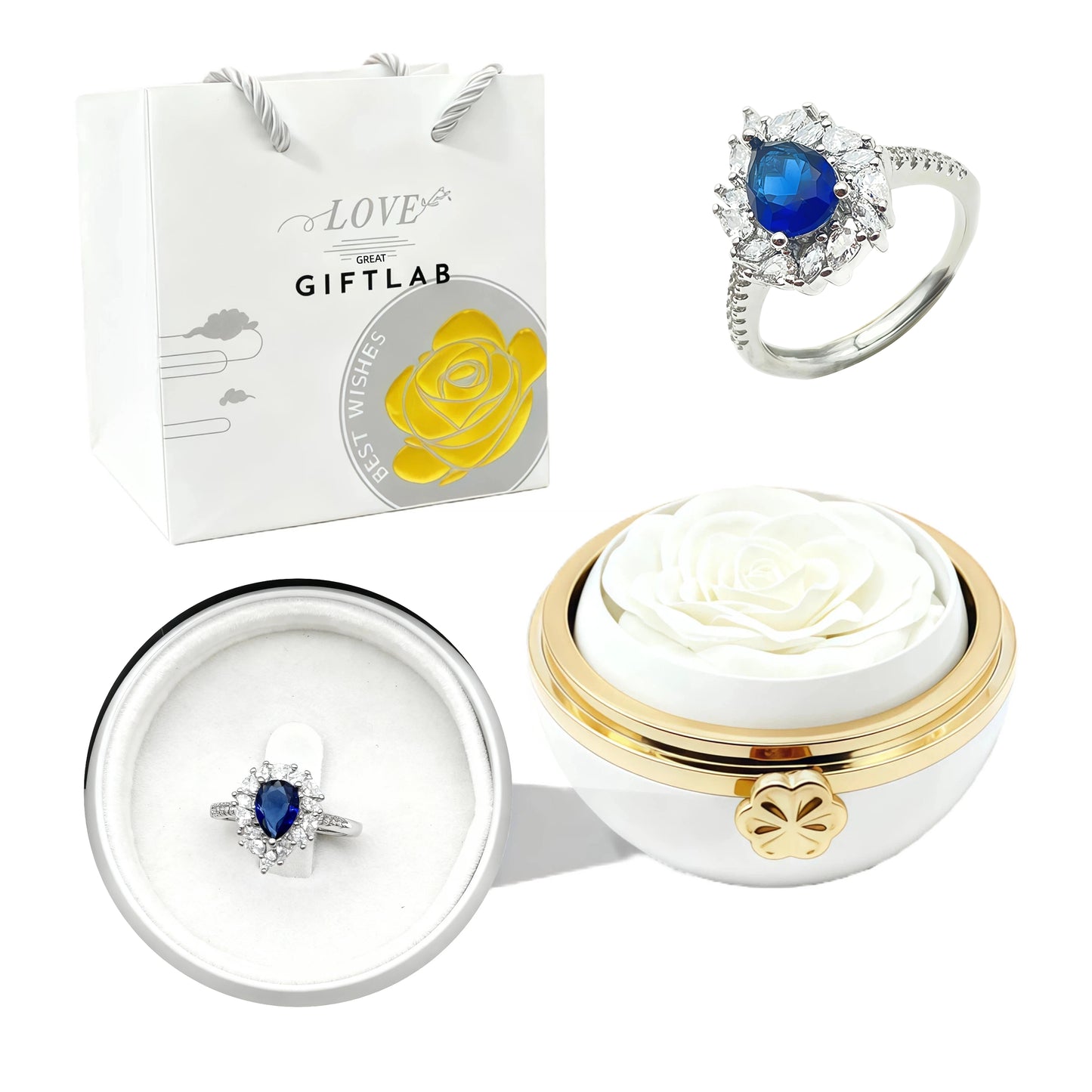 Rotating Forever Rose Round Box - W/ Promise Ring