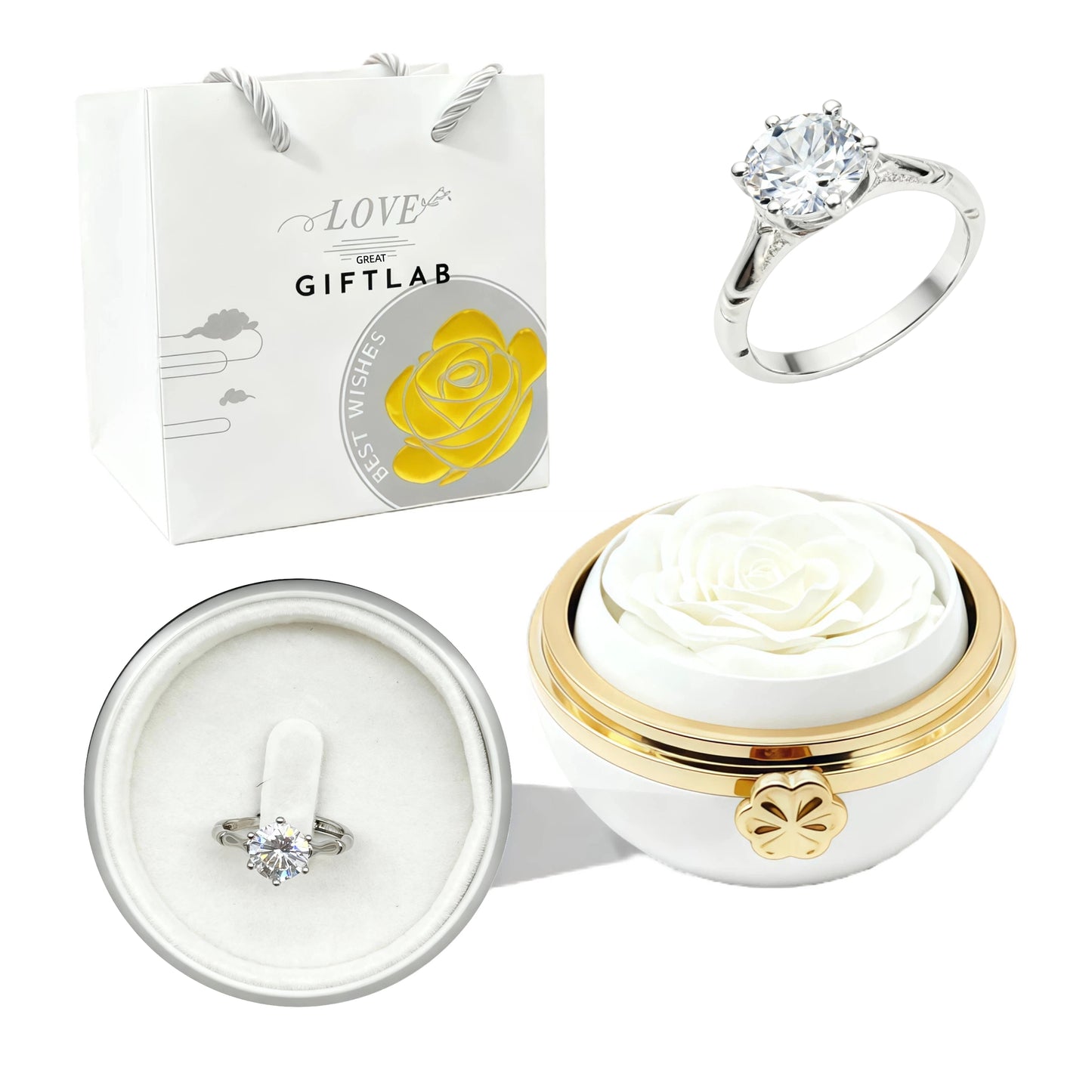 Rotating Forever Rose Round Box - W/ Promise Ring